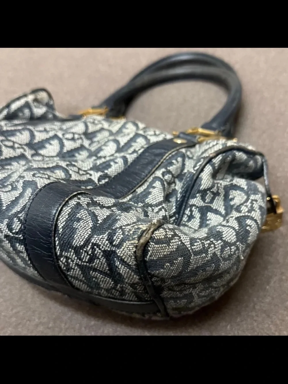 Dior Navy and Cream Monogram Satchel